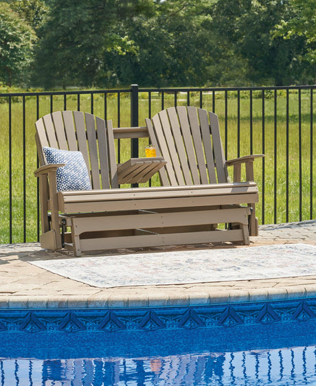 Hyland Wave Driftwood Outdoor Glider Loveseat front angle