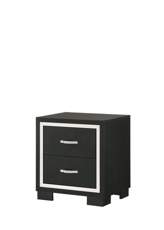 Gennro Black Solid Wood Nightstand front view showing two drawers