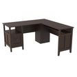 Dorrinson warm brown solid wood home office desk angled view showing drawers and surface