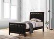 Carlton Twin Upholstered Panel Bed in Cappuccino and Black - front angled view