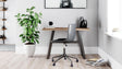 Arlenbry Small Desk front view showing weathered oak grain top and black frame