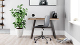 Arlenbry Small Desk front view showing weathered oak grain top and black frame
