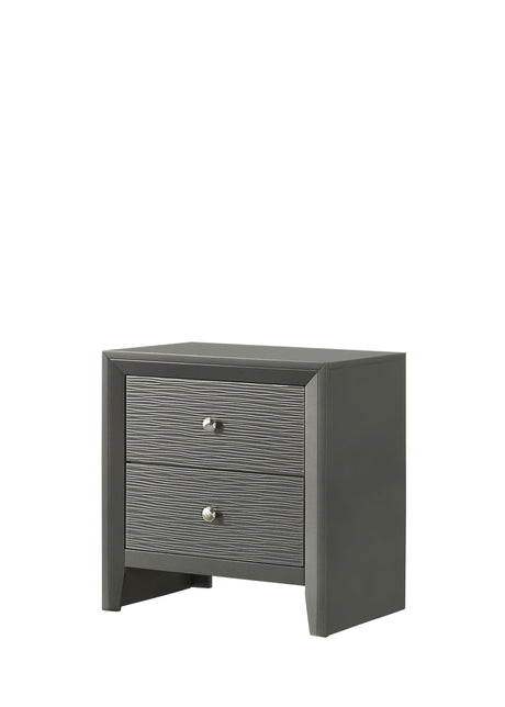 Denker Gunmetal Modern Solid Wood 2-Drawers Nightstand front view