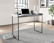 Yarlow Black Modern Computer Home Office Desk front angle with drawers visible
