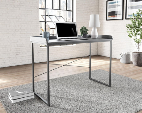 Yarlow Black Modern Computer Home Office Desk front angle with drawers visible