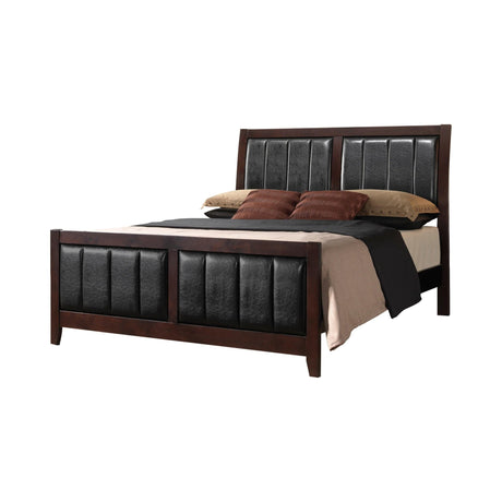 Carlton King Upholstered Bed front view in cappuccino and black