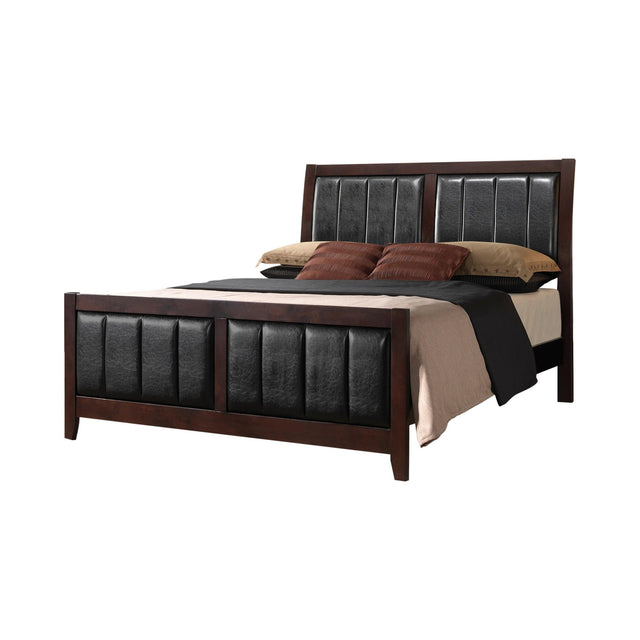 Carlton King Upholstered Bed front view in cappuccino and black