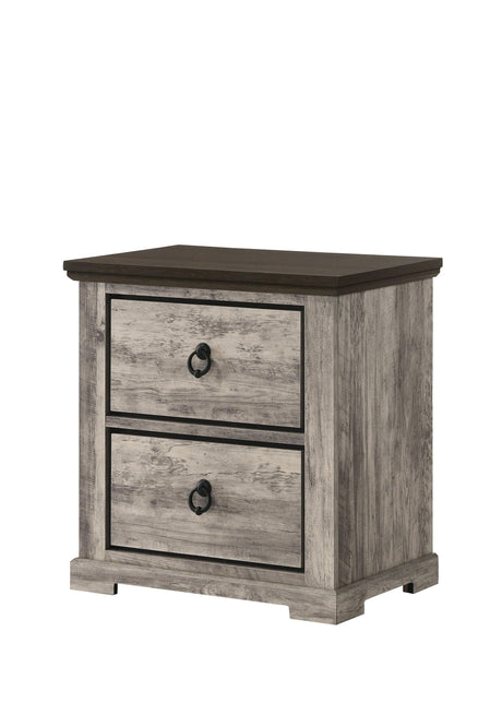 Ella Mae Gray nightstand front view with two drawers