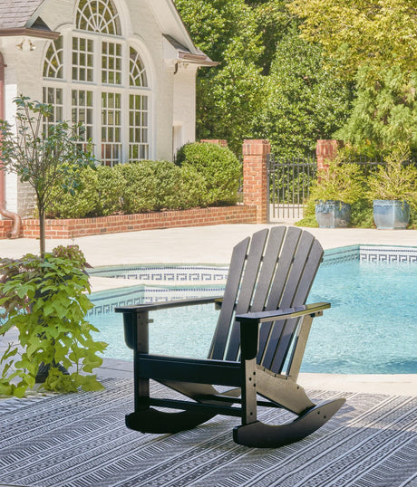 Sundown Treasure Black Outdoor Rocking Chair angled front view