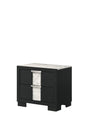 Rangley Black Modern Contemporary Solid Wood Marble 2-Drawers Nightstand front view