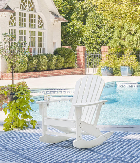 White Sundown Treasure outdoor rocking chair, front angle