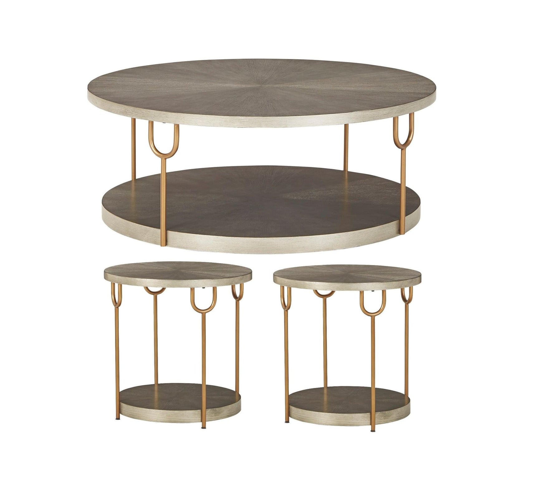 Ranoka beige and gold modern round tables set side view