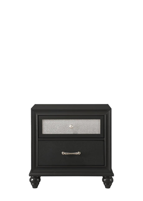 Lila Black Nightstand front view showing two drawers