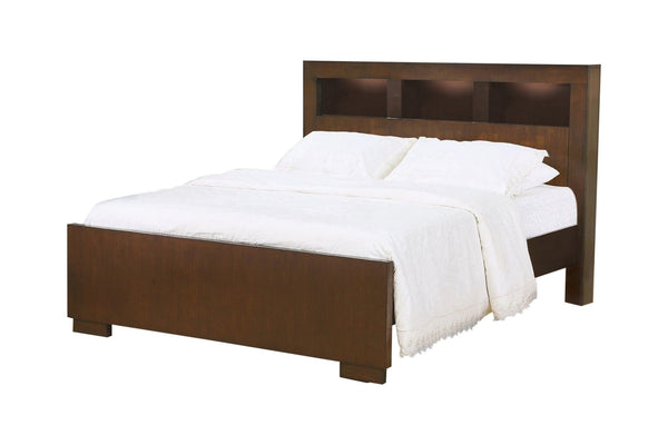 Jessica Queen Bed with storage headboard cappuccino, side angle