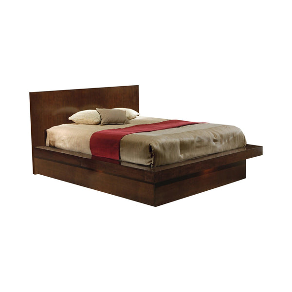 Jessica Queen Platform Bed with Rail Seating in Cappuccino, front view