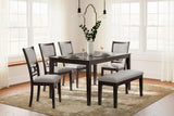 Langwest brown rectangular dining table with tapered legs, side angle view