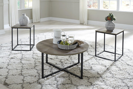 Wadeworth modern two-tone cocktail table with black wood and metal frame, front angle