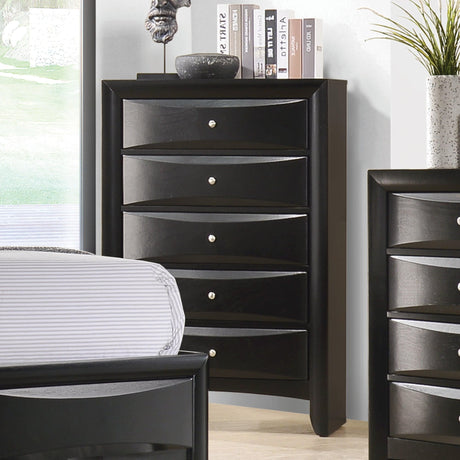 Briana Rectangular 5-Drawer Chest Black front view