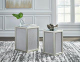 Traleena Silver Nesting End Table Set - front view showing large rectangular table