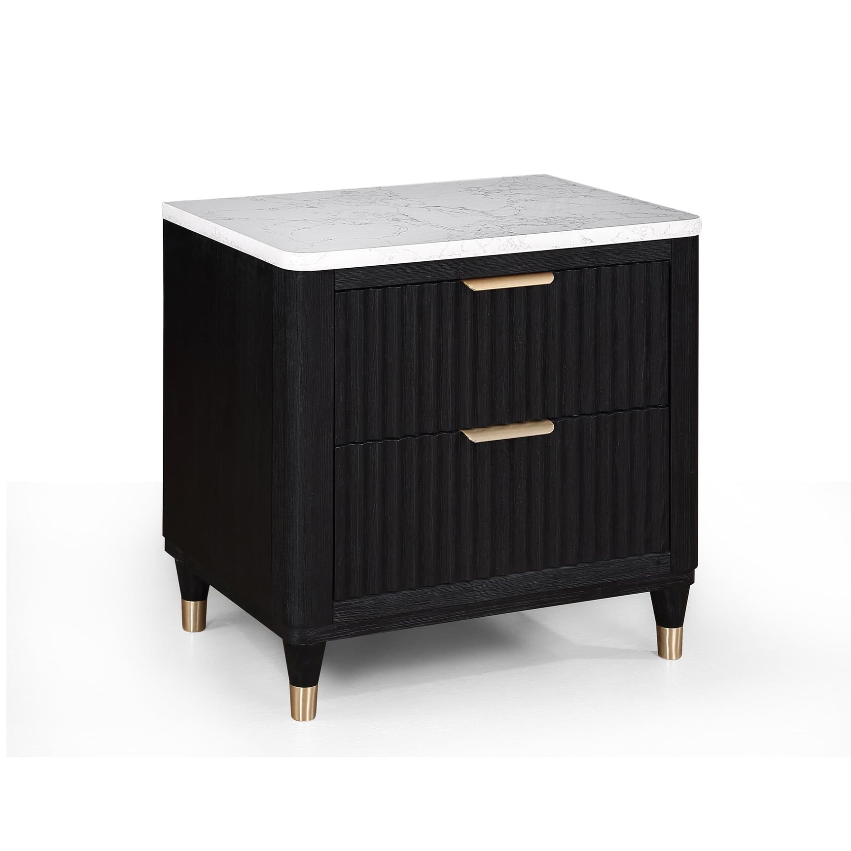Kara Gray and White Two Drawer Solid Wood Nightstand front view
