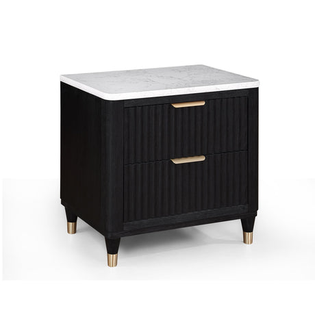 Kara Gray and White Two Drawer Solid Wood Nightstand front view