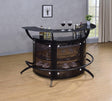 Dallas 3-Bottle Wine Rack Bar Unit front view in smoked acrylic and black metal