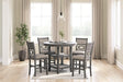 Wrenning gray round counter height dining table with reverse diamond patterned veneer and tapered legs