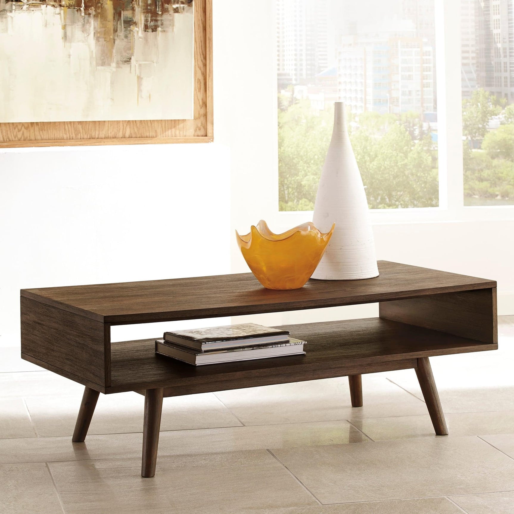 Kisper dark brown modern contemporary wood rectangular occasional table