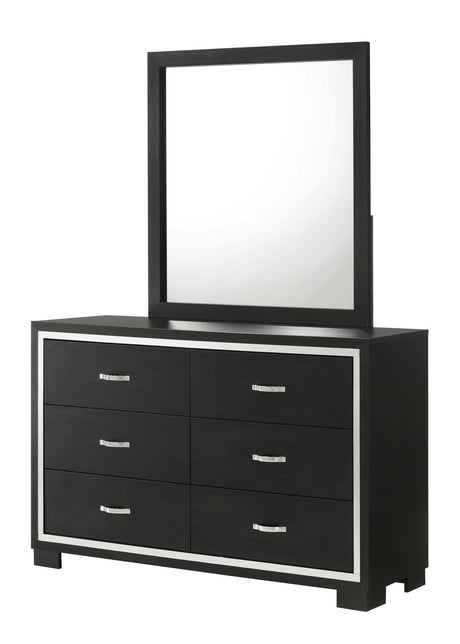 Gennro Black Modern Contemporary Solid Wood 6-Drawer Dresser front view