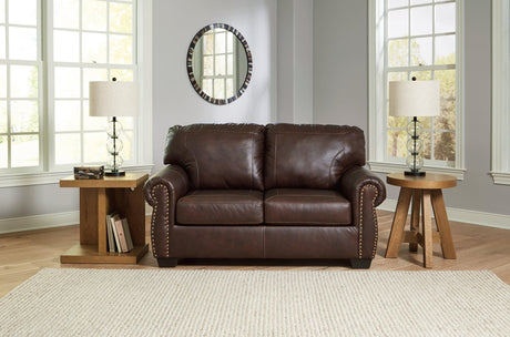 Colleton dark brown leather match loveseat front view