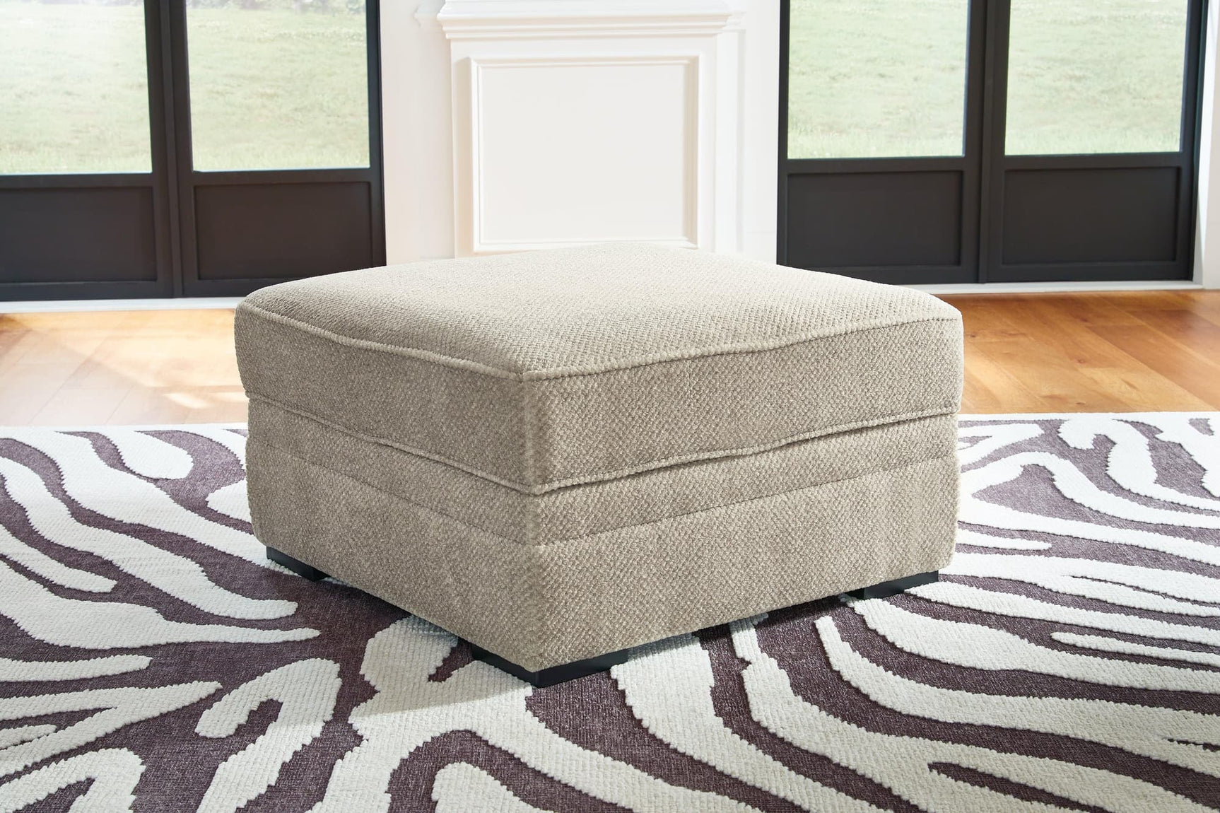 Calnita Sisal Velvet Storage Ottoman closed view