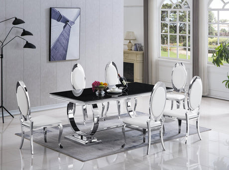 Main view of Betsy Chrome and White Dining Room Set showing table and 6 chairs