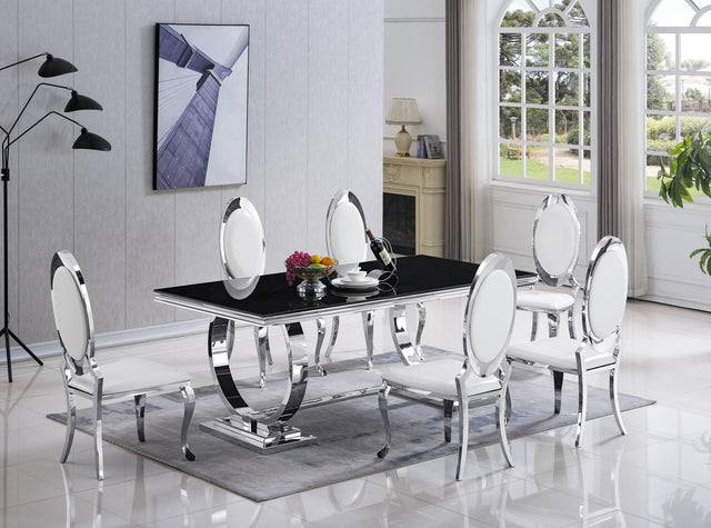 Main view of Betsy Chrome and White Dining Room Set showing table and 6 chairs