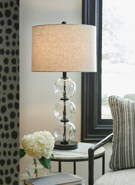Airbal table lamp set of 2 showing clear glass spheres and black metal base