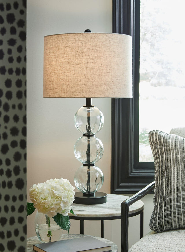 Airbal table lamp set of 2 showing clear glass spheres and black metal base