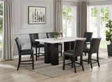 Front view of Finley black faux leather chairs with marble counter height dining table