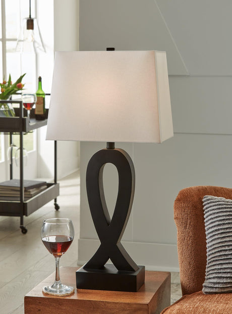 Markellton Black Table Lamp pair with curved bases and empire rectangle shades