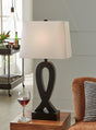 Markellton Black Table Lamp pair with curved bases and empire rectangle shades