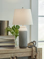 Afener Blue and Beige ceramic table lamp set of 2, side angle view
