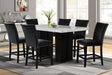 Stockholm Black Velvet Counter Height Dining Table with six velvet-upholstered chairs