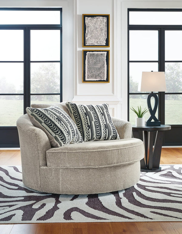 Calnita Sisal Velvet Oversized Swivel Accent Chair angled side view