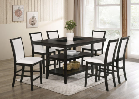 Condor white espresso solid wood counter height dining table with six white faux leather chairs