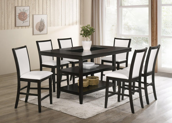 Condor white espresso solid wood counter height dining table with six white faux leather chairs