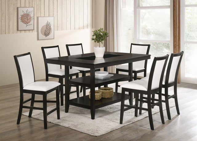 Condor white espresso solid wood counter height dining table with six white faux leather chairs