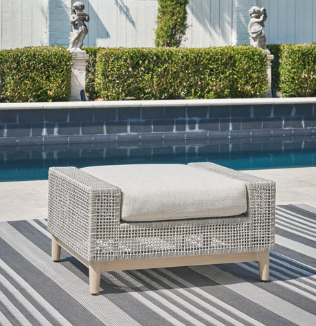 Seton Creek Gray Outdoor Ottoman with Cushion front angle