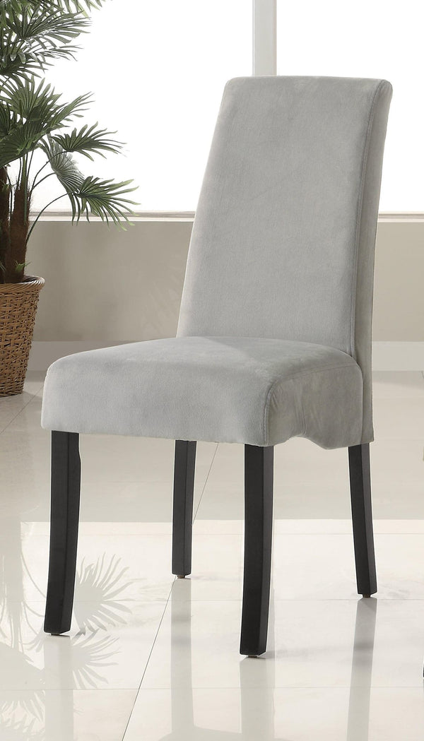 Stanton grey upholstered counter height chair side view