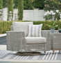 Seton Creek gray outdoor swivel lounge chair front angle