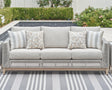 Seton Creek gray outdoor sofa with cushions front angle
