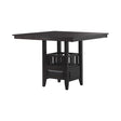Jaden espresso counter height table angled front view showing open storage and stemware rack