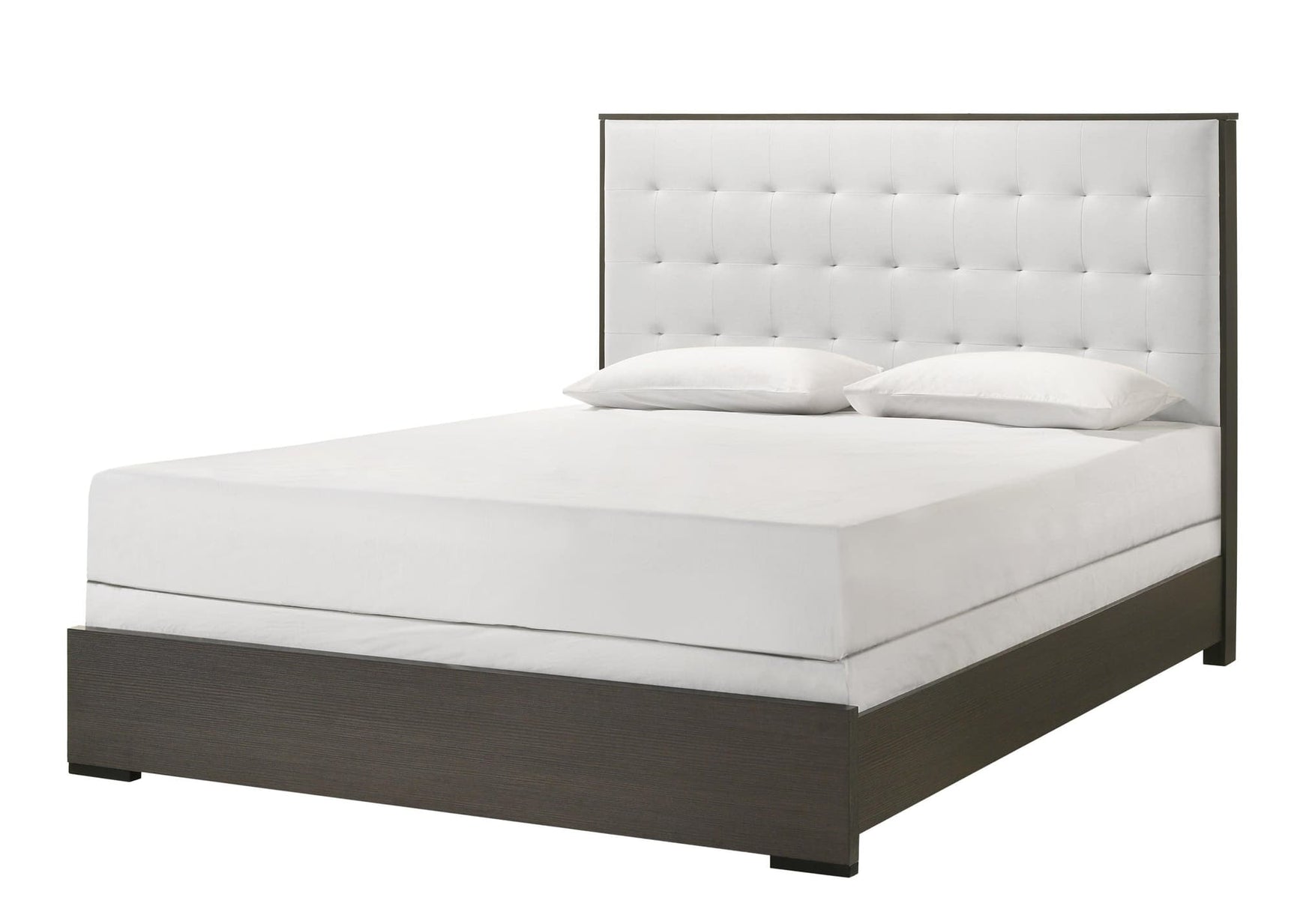 Sharpe Gray and White Tufted Fabric Upholstered Twin Bed front view